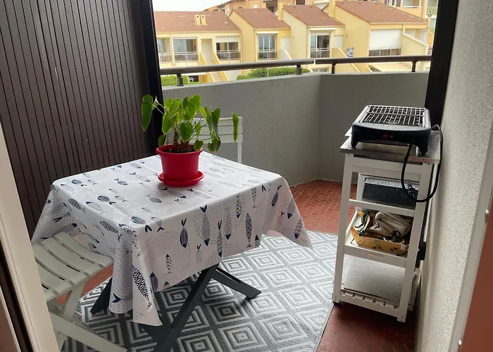 T2 climatisé, vue Mer totale, chambre, appart 2 ou 4 pers, parking privé, Wifi fibre, proche des commerces, Kanumera Barcarès Le Barcarès